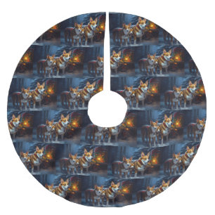 Falda Para El Árbol De Navidad De Poliéster Decoración de los Navidades de Basenji Snowy Sleig