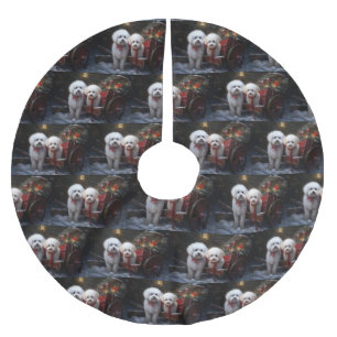 Falda Para El Árbol De Navidad De Poliéster Decoración de los Navidades de Bichon Frise Snowy 