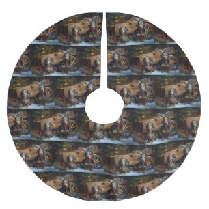 Falda Para El Árbol De Navidad De Poliéster Decoración de los Navidades de Dachshund Snowy Sle