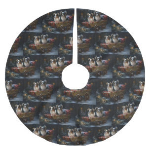 Falda Para El Árbol De Navidad De Poliéster Decoración de los Navidades Papillon Snowy Sleigh