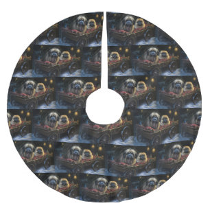 Falda Para El Árbol De Navidad De Poliéster Decoración de los Navidades Pekingeses Snowy Sleig