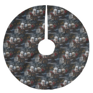 Falda Para El Árbol De Navidad De Poliéster Decoración de Navidades Havanese Snowy Sleigh