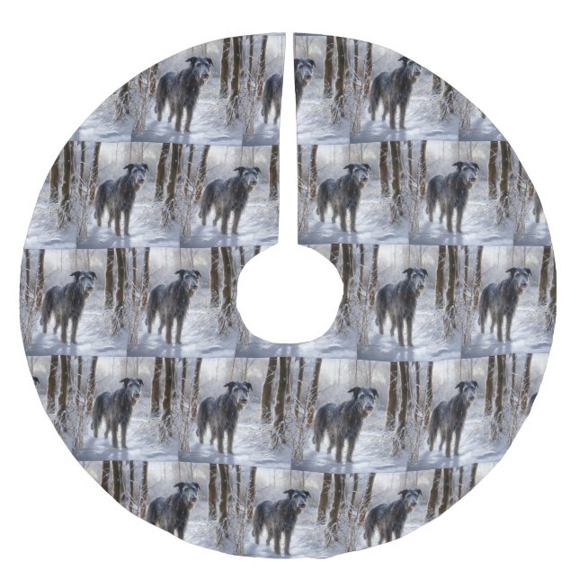 Falda Para El Árbol De Navidad De Poliéster Deerhound escocés deja que nieve Navidades (Anverso)