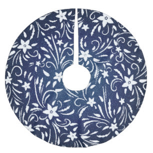 Falda Para El Árbol De Navidad De Poliéster Denim Blooms: Fondo del patrón floral
