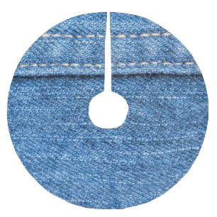 Falda Para El Árbol De Navidad De Poliéster Denim Blue: Textura clásica de jeans.