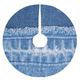 Falda Para El Árbol De Navidad De Poliéster Denim desgarrado: marco doble de jeans azules