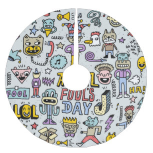 Falda Para El Árbol De Navidad De Poliéster Día de los Inocentes: Colorido Conjunto de Doodle.