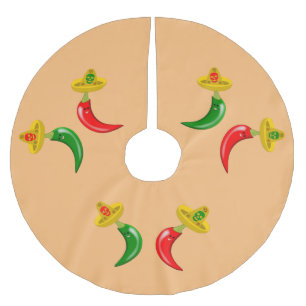 Falda Para El Árbol De Navidad De Poliéster Día de los Muertos Chilis Mexicanos