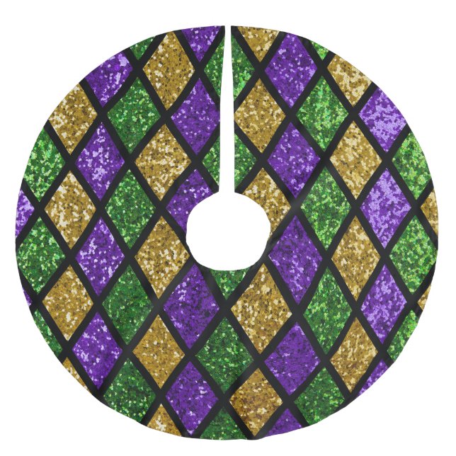 Falda Para El Árbol De Navidad De Poliéster Diamantes de las baldosas, fondo festivo (Anverso)