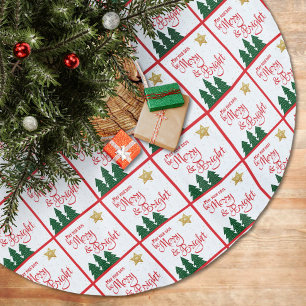 Falda Para El Árbol De Navidad De Poliéster Días Ser Merry Bright Script Tree Gold Star Patter
