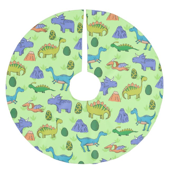 Falda Para El Árbol De Navidad De Poliéster Dinosaurios Cuidados, Estilo Personalizado. (Anverso)