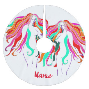 Falda Para El Árbol De Navidad De Poliéster Diosa multicolor de pelo largo Thunder_Cove