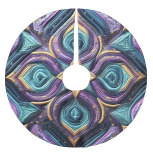 Falda Para El Árbol De Navidad De Poliéster Diseño de abstracto azul turquesa púrpura inclinad