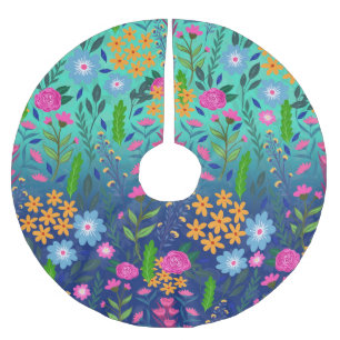 Falda Para El Árbol De Navidad De Poliéster Diseño de Bonito de flores de jardín degradado Blu