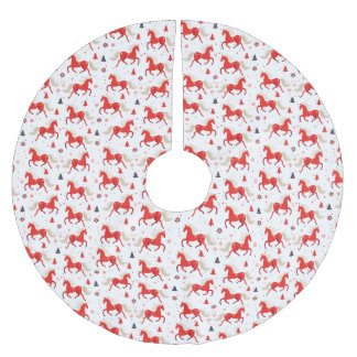 Falda Para El Árbol De Navidad De Poliéster Diseño de Caballos Rojos