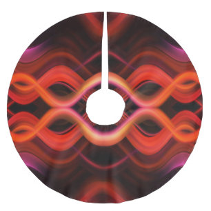 Falda Para El Árbol De Navidad De Poliéster Diseño de líneas onduladas geométricas rojas.