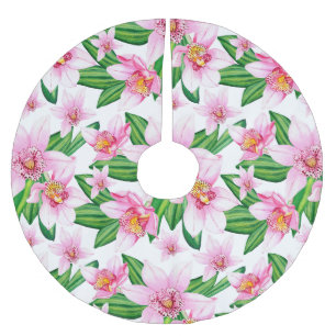 Falda Para El Árbol De Navidad De Poliéster Diseño de orquídeas en acuarela 12  