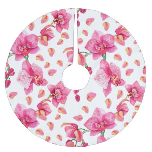 Falda Para El Árbol De Navidad De Poliéster Diseño de orquídeas en acuarela 2