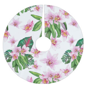 Falda Para El Árbol De Navidad De Poliéster Diseño de orquídeas en acuarela 30 