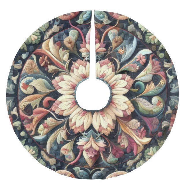 Falda Para El Árbol De Navidad De Poliéster Diseño floral abstracto y acotado (Anverso)