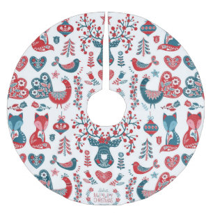 Falda Para El Árbol De Navidad De Poliéster Diseño navideño nórdico folk de color azul marino 