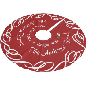 Falda Para El Árbol De Navidad De Poliéster Diseño personalizado de Swirl navideño Red Merry