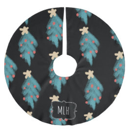 Falda Para El Árbol De Navidad De Poliéster Doodle de tiza de Navidad Árbol Inicial de familia