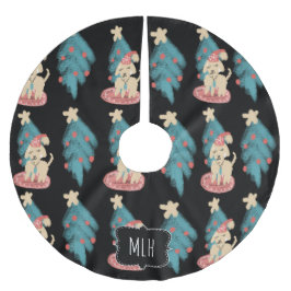 Falda Para El Árbol De Navidad De Poliéster Doodle de Tiza de Navidad Perros Amantes Inicial d
