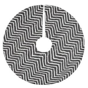 Falda Para El Árbol De Navidad De Poliéster Doodle geométrico abstracto: patrón blanco negro