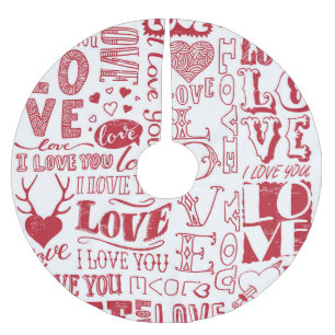 Falda Para El Árbol De Navidad De Poliéster Doodles de amor dibujados a mano, patrón encantado