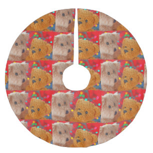 Falda Para El Árbol De Navidad De Poliéster Dos osos de peluche con luces de Navidad