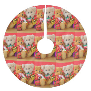 Falda Para El Árbol De Navidad De Poliéster Dos osos de peluche con regalos de Navidad