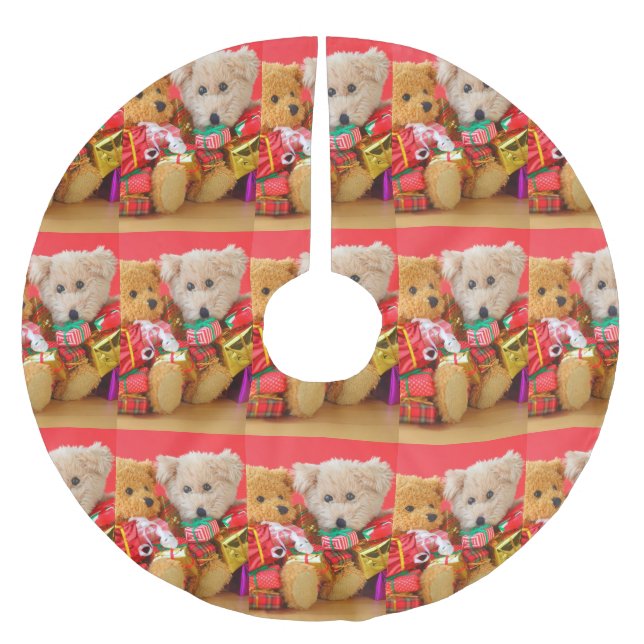 Falda Para El Árbol De Navidad De Poliéster Dos osos de peluche con regalos de Navidad (Anverso)