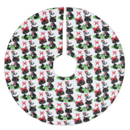 FALDA PARA EL ÁRBOL DE NAVIDAD DE POLIÉSTER DOS PEQUEÑOS KITOS NEGROS CON BOWS EN EL PELO