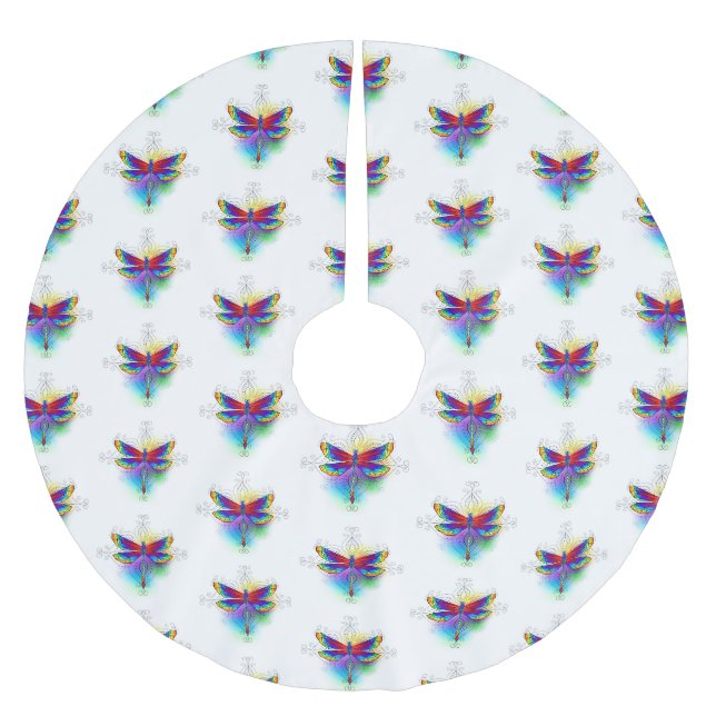 Falda Para El Árbol De Navidad De Poliéster Dragón poligonal arcoiris (Anverso)