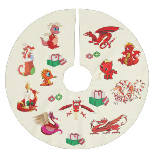 Falda Para El Árbol De Navidad De Poliéster ¡Dragones por todas partes! Falda del árbol