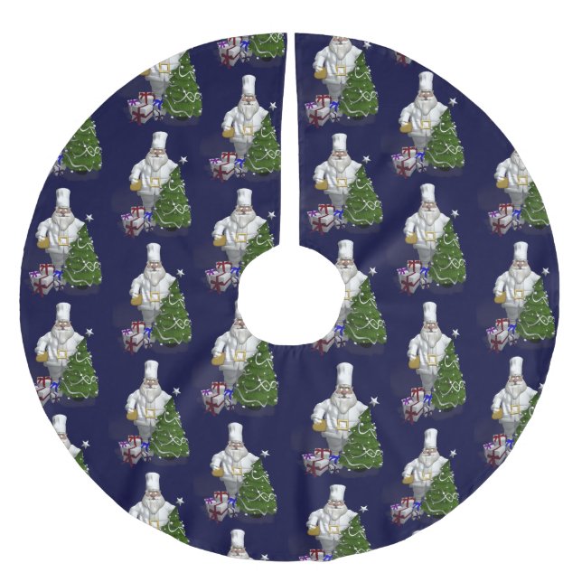 Falda Para El Árbol De Navidad De Poliéster Dulce Santa Claus Chef (Anverso)