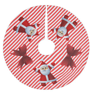 Falda Para El Árbol De Navidad De Poliéster Dulce Santa Claus Lazos Rojos Feliz Navidad
