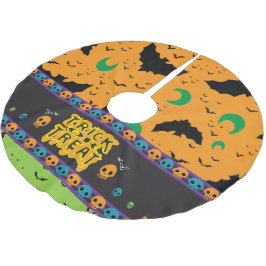 Falda Para El Árbol De Navidad De Poliéster Eerie Bats and Moon Naranja Cránulos verdes de Hal