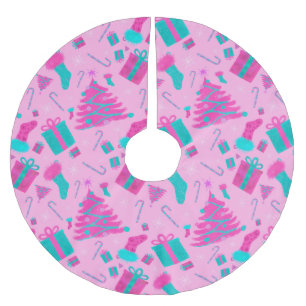 Falda Para El Árbol De Navidad De Poliéster El árbol de Navidad rosa abastecedor de dulces de 