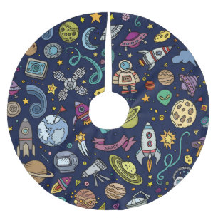 Falda Para El Árbol De Navidad De Poliéster El cumpleaños del explorador de espacio del dibujo