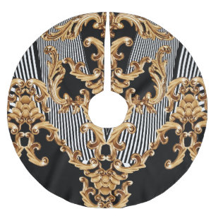 Falda Para El Árbol De Navidad De Poliéster El diseño barroco dorado, intrincado y adorno.