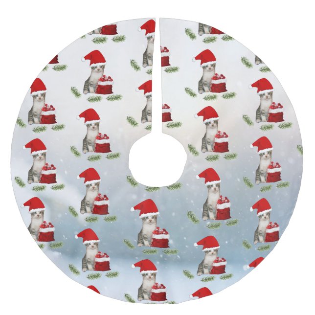 Falda Para El Árbol De Navidad De Poliéster El gato Claus - Tito El gato entrega regalos (Anverso)