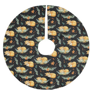 Falda Para El Árbol De Navidad De Poliéster El invierno Cottagecore Sleeping Fox Black