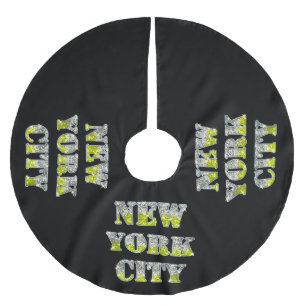 Falda Para El Árbol De Navidad De Poliéster El oro de plata de New York City brilla