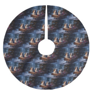 Falda Para El Árbol De Navidad De Poliéster El pastor australiano Snowy Sleigh Navidades Decor