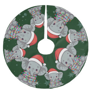 Falda Para El Árbol De Navidad De Poliéster Elefante alegre lindo árbol de Navidad safari zool