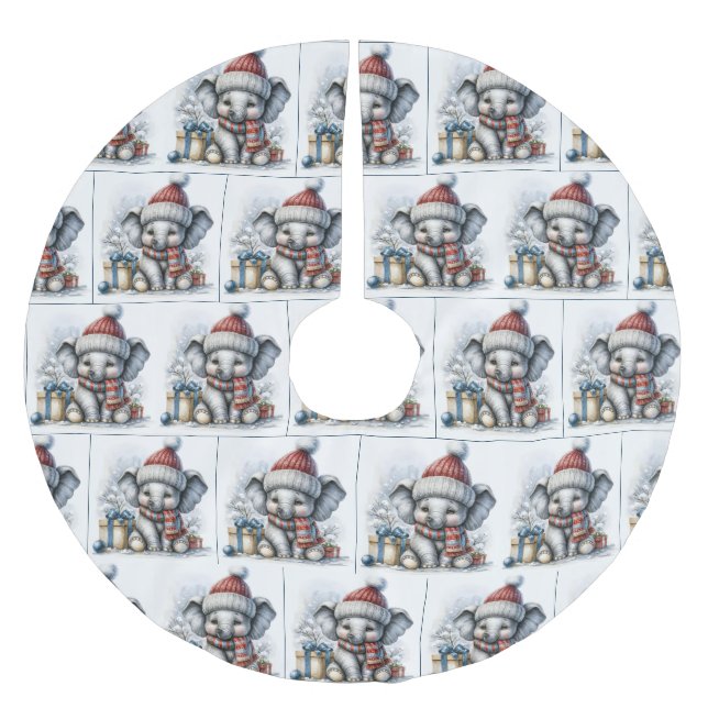 Falda Para El Árbol De Navidad De Poliéster Elefante navidad con regalos (Anverso)