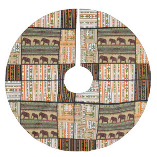 Falda Para El Árbol De Navidad De Poliéster Elefantes africanos de patchwork: Textura fundamen
