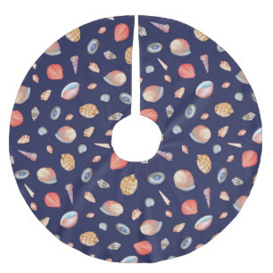 Falda Para El Árbol De Navidad De Poliéster Elegancia de la concha: Patrón azul de verano.